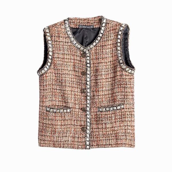 

women elegant chic knit vest jacket in plaid, Black;white