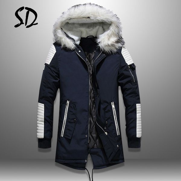 

plus velvet men fur collar coats winter streetwear thick mens jackets warm hooded men's parka jacket pu patchwork outwear hoody, Black;brown