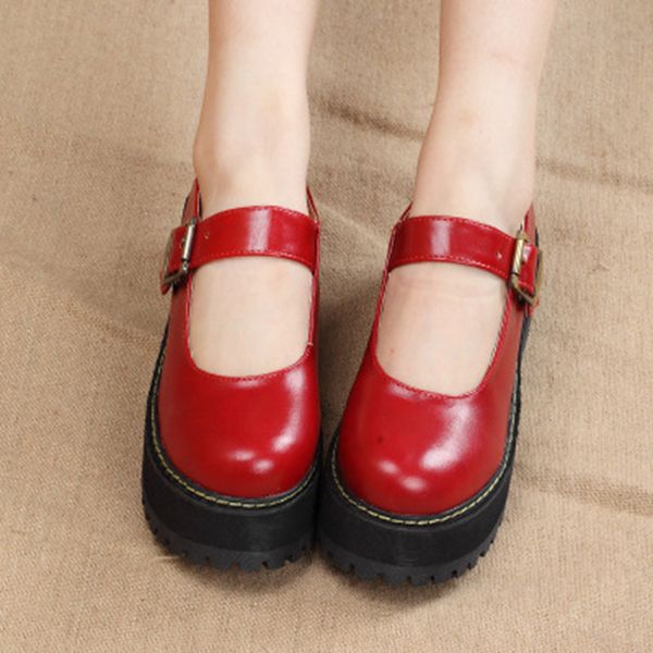 

women creepers 2019 new pu mary jane cosplay women flats platform ankle strap ladies student loafers jk shoes girls, Black