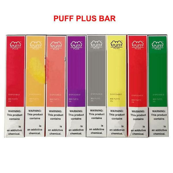 

СЛОЙКА BAR PLUS 800 + Puff Одноразовая СЛОЙКА PLUS Картриджи 550mAh Аккумулятор 3,2 мл предварительно заполненного Vape Телеги Бобы электронной Cigs Портативный Испаритель устройств
