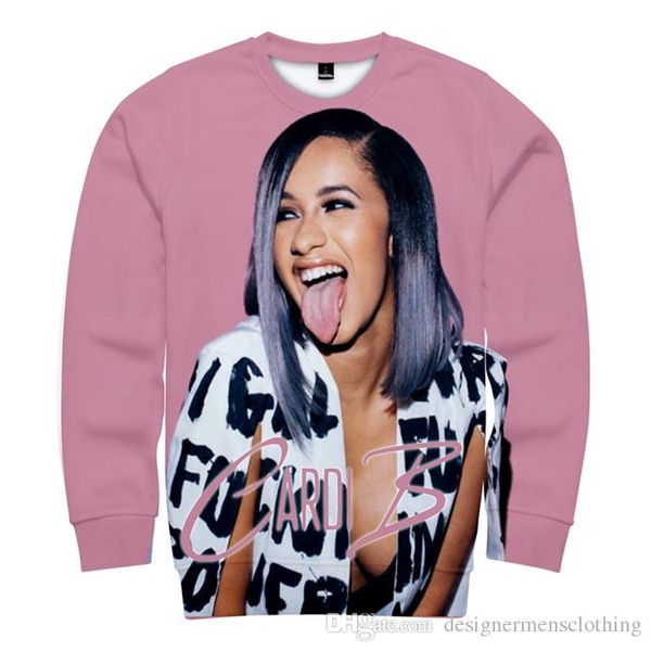 

cardi b print pullover womens sweatshirts fashion round neck long sleeve singer ladies hoodies rapper female clothing, Black