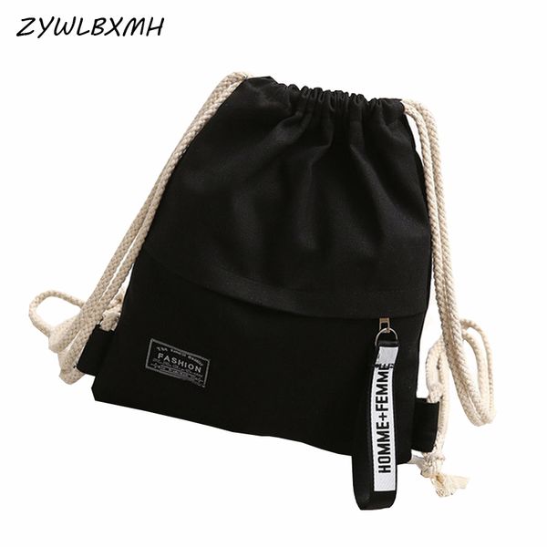 

zywlbxmh travel backpack solid color drawstring bag women's backpacks large capacity pouch canvas bag worek plecak sznurek