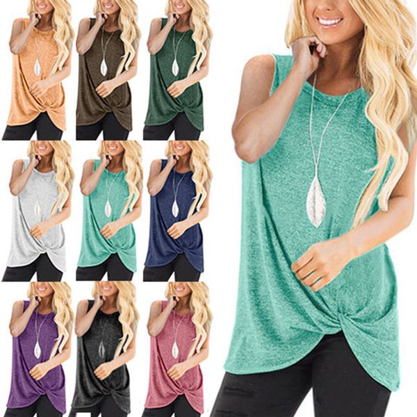 

summer new womens sleeveless t-shirt solid color kink, White