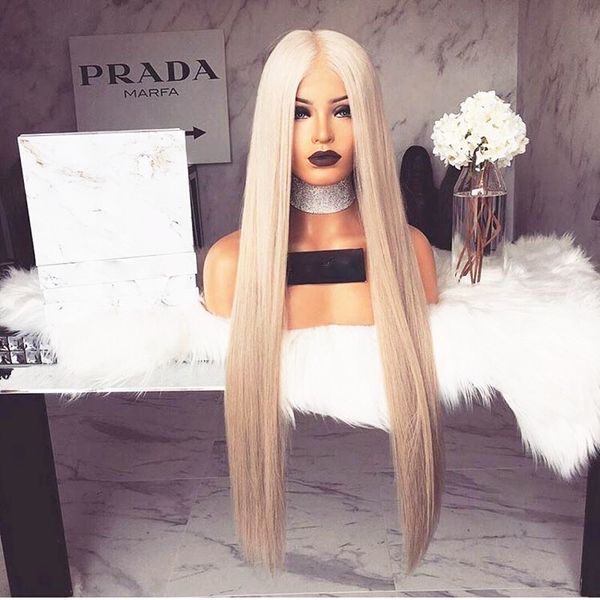Long Blonde Hair Lace Front Wig Middle Part Natural Hairline Heat