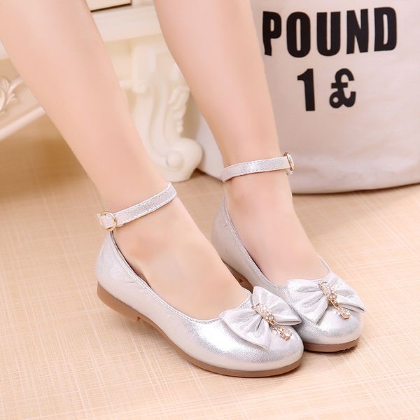 

new flowers children little girls kids baby silver gold wedding party princess leather shoes for girls sweet bow dress shoes, Black;grey