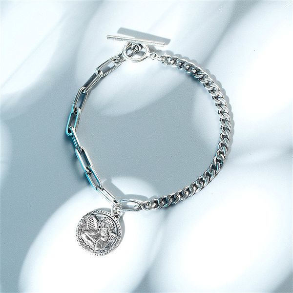 

100% authentic 925 sterling silver charm bracelets retro style guardian angel nameplate bracelets for women, Golden;silver