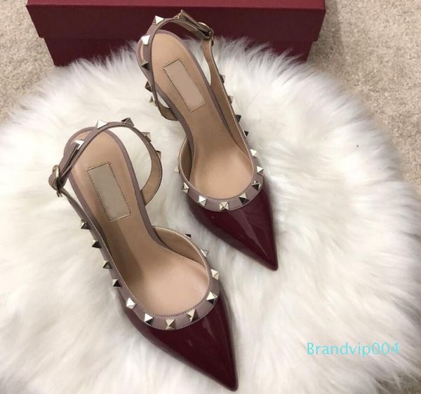

fashion women pumps casual designer gold matt leather studded spikes slingback high heels shoes #2018, Black