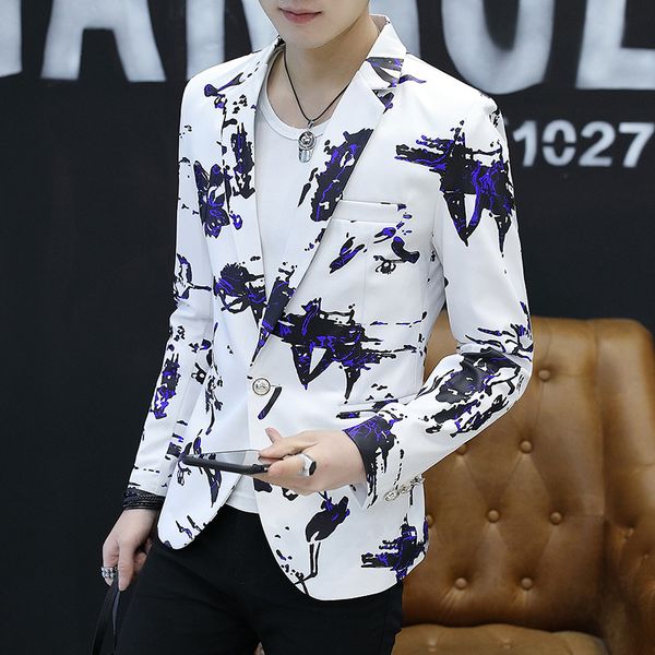 

ho new 2019 men's fashion graffiti printed wet blazer is of cultivate one's morality the fashion young, White;black