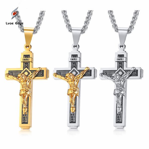 

2019 cross pendant necklaces for men stainless steel jesus prayer male christian collar lucky accessory, Silver