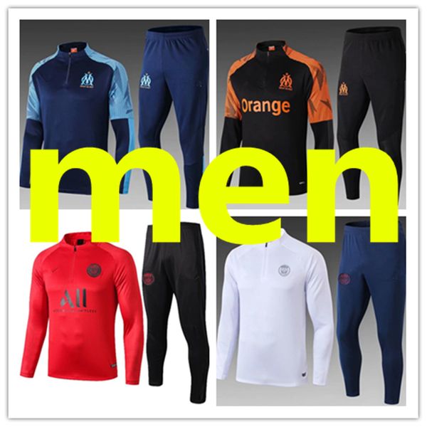 

men soccer tracksuit football 19 20 men s clothing tracksuits psg training player version 2020 long sleeve olympique de marseille, Black
