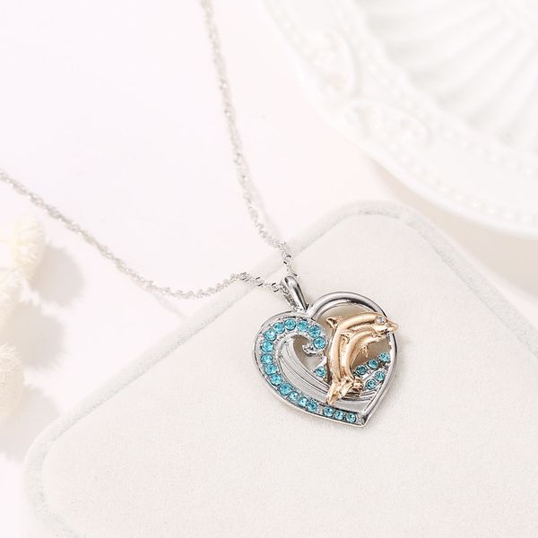 

fashion valentine jewelry womens crystal heart necklace chain ladies statement pendant dolphin love jewelry dhl ing
