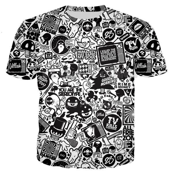 

новые моды злодей персонажи мультфильм 3d печатных футболки женщины / мужчины лето с коротким рукавом о-образным вырезом унисекс смешные 3d, White;black