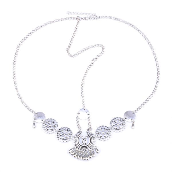 

57.5cm long vintage ethnic style silver metal drop tassel headband hair accessories jewelry for women jewelry, Golden;white
