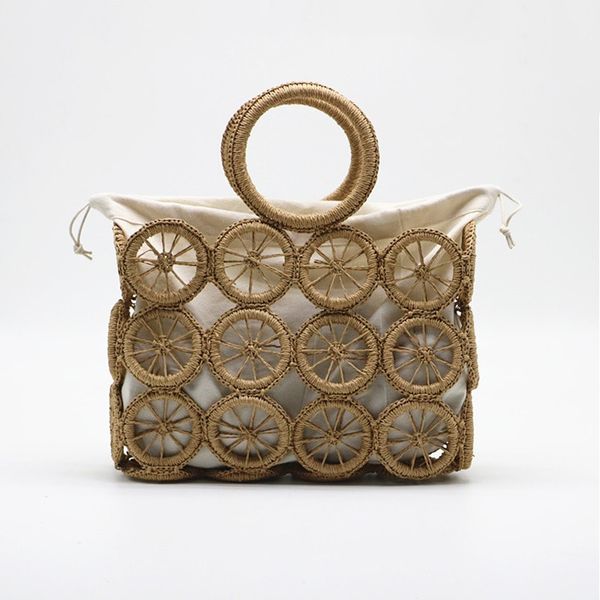 

ins стиль ручной weave закрылков вагон соломы сумка колеса фасонные сумки пляжная сумка кольцо вуд топ-ручка сумки дамы соломы облаченный