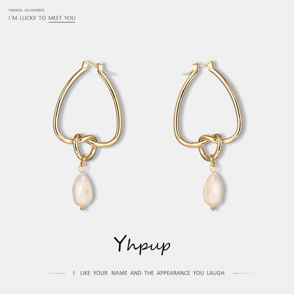 

yhpup trendy copper simple design gold geometric dangle earrings natural freshwater pearls earrings for women party jewelry gift, Silver
