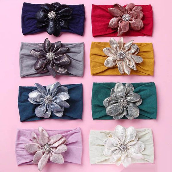 

8 colors fashion baby turban nylon headband super soft retro crackrhinestone bud bohemia hair accessories children kids headbands 16.5*8.5cm, Slivery;white