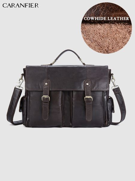 

caranfier briefcases genuine cowhide leather mens bags quality large capacity lapcomputer travel flap pocket solid bags