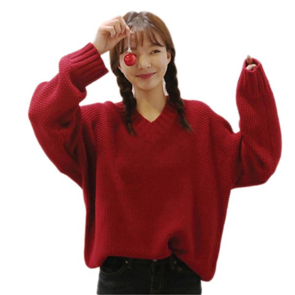 

2019 spring new women knitted sweater v-neck thicken pullover fashion long-sleeved knitwear loose casual ladies sweater lj229, White;black