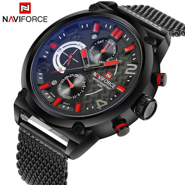 

naviforce men stainless steel analog watches men's quartz 24 hours date clock man fashion casual sports wirst watch, Slivery;brown