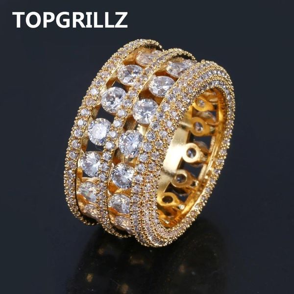 

rillz hip hop ring brass gold silver color iced out micro pave cz 2 row bigger width rings charm for men women gifts jewelry v191129, Slivery;golden