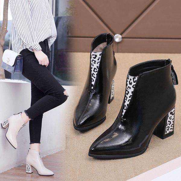 

elegant woman boots boots-women zipper brand women's shoes winter footwear booties ladies 2019 fashion 2020 high heel rubber, Black