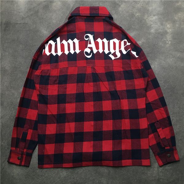 

Новый поп мода уличная одежда Palm Angels карманы рубашка красный черный плед с длинны