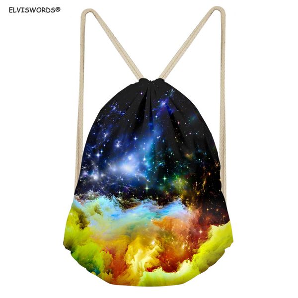

elviswords starry print sport gym sackpack galaxy travel beach shoulder bag custom logo yoga drawstring backpacks shopping bags