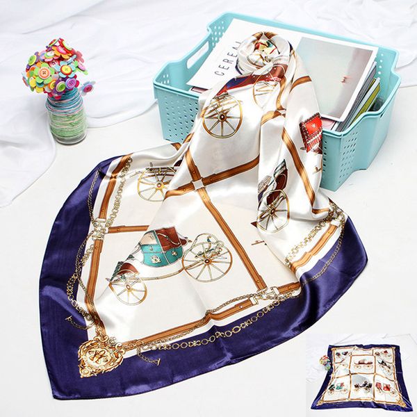 

new 90 * 90com 4 season luxury designer simulation silk small square towel plum print shopee headscarf shawl scarf ing, Blue;gray