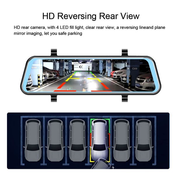 

full hd 1080p rear view mirror 10 inch touch screen car dvr camera dual lens night vision dash cam car video recorder g-sensor