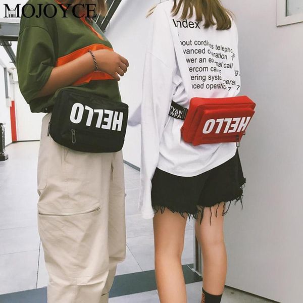 

new hello letter print women waist pack high fashion female canvas fanny pack shoulder chest pouch teenager girl casual belt bag