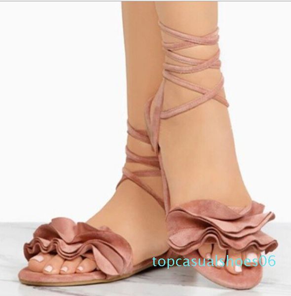 

2019 fashion new foreign trade explosion models large sizeflower flat sandals europe and america ladies sandals t06, Black