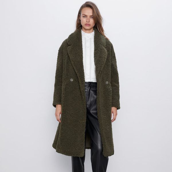 

2019 newly fashion winter warm lamb coat women trendy casual long warm lamb coat female christmas clothing wholesale, Black