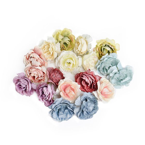 

10pcs/lot artificial flower 5cm silk spring rose head for wedding party home decoration diy wreath gift box scrapbook craft