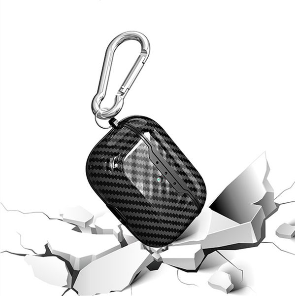 

наушники защитный чехол для airpods pro carbon fiber pattern cover cases портативная раковина anti-fall с карабином для наушников apple