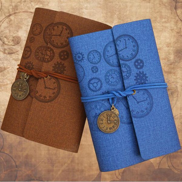 

2pcs a6 loose-leaf retro strap hand book notebook artifical leather notepad,small zipper pocket ~blue &coffee, Purple;pink