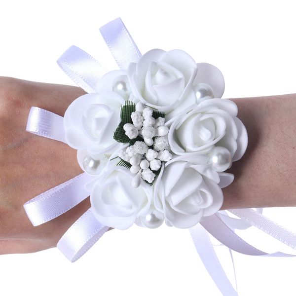

rose pearl beaded wedding wrist flowers bridesmaid de marriage ribbon crystal corsages wristband flowers