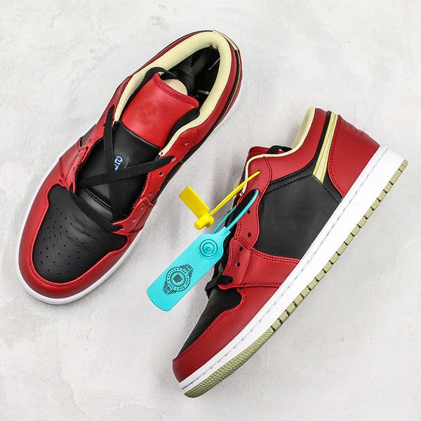

in basketball shoes 1s iron man mens real leather designer low red black gold skateboard trainers fashion sports sneakers 7-12