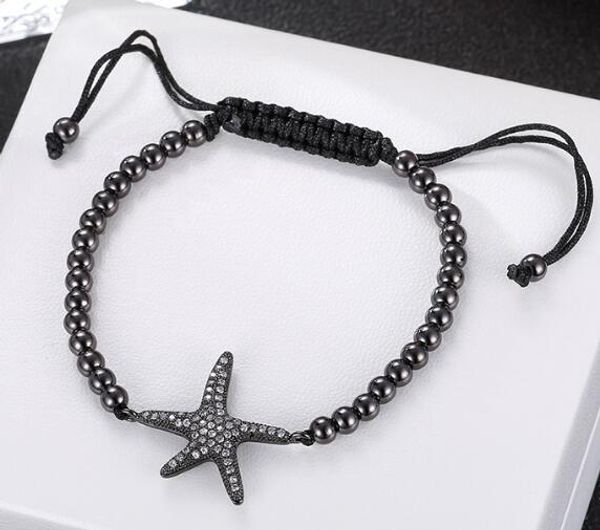 

gold silver rose gold micro pave cz zircon rope adjusted macrame bracelet tjhr3 starfish charm braided braiding bangles, Golden;silver