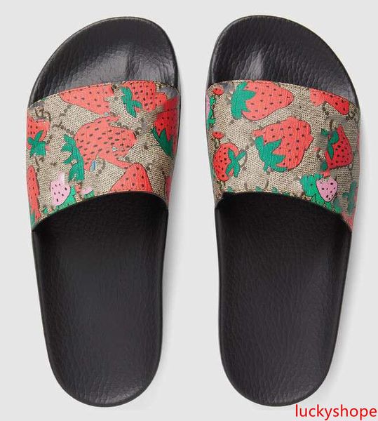 

2019 big size 35-48 strawberry red black rubber slide slippers green red white stripe fashion design men women with classicflat