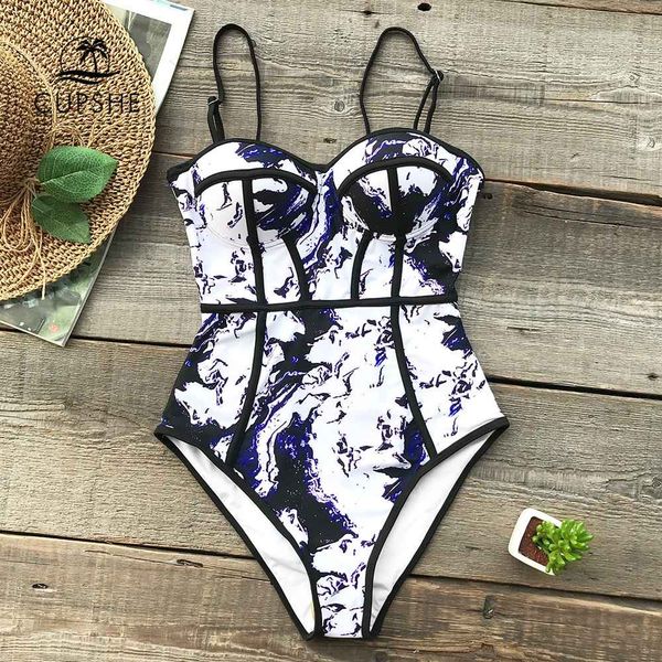 

cupshe tie-dye one-piece swimsuit women heart neck moulded push up monokini 2018 girl beach slim bathing suit swimwear