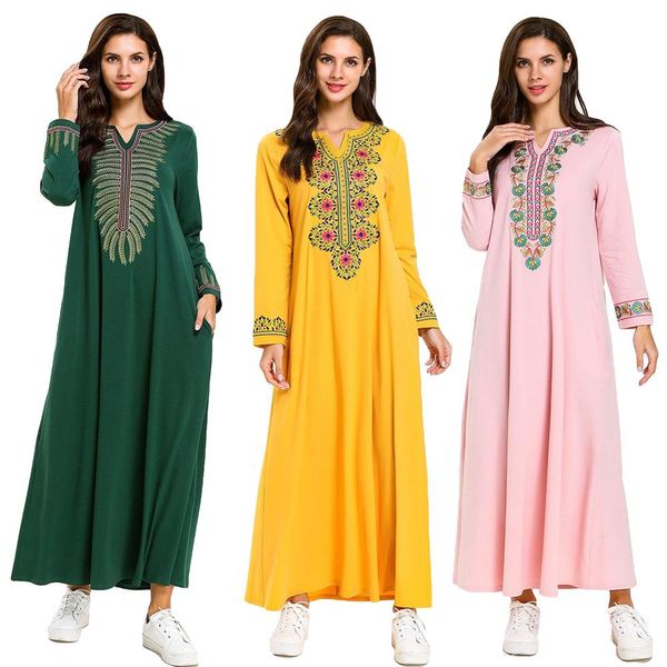 

muslim women long maxi dress robe abaya embroidery dubai ethnic jilbab kaftan islamic clothing arab dresses ramadan fashion new, Red