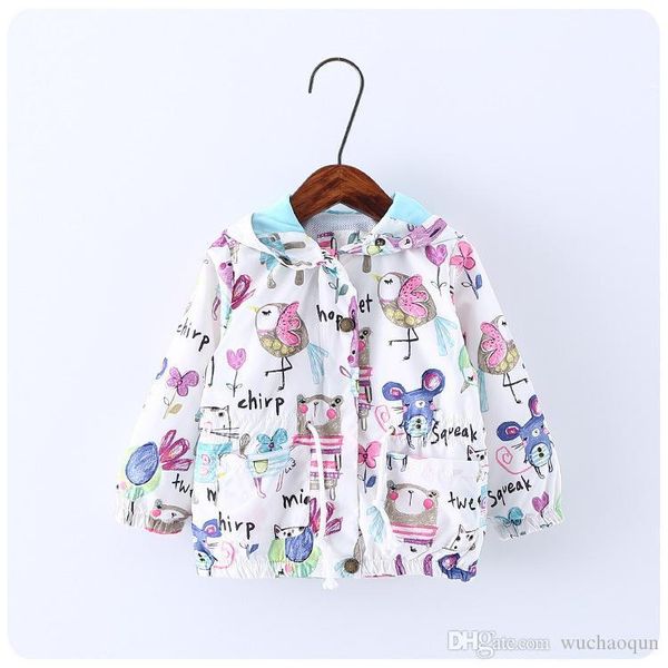 

ins животные печати coat cartoon куртка с капюшоном для девочек птицы совы ветрозащитного солнцезащитных ультрафиолетового доказательства де, Blue;gray