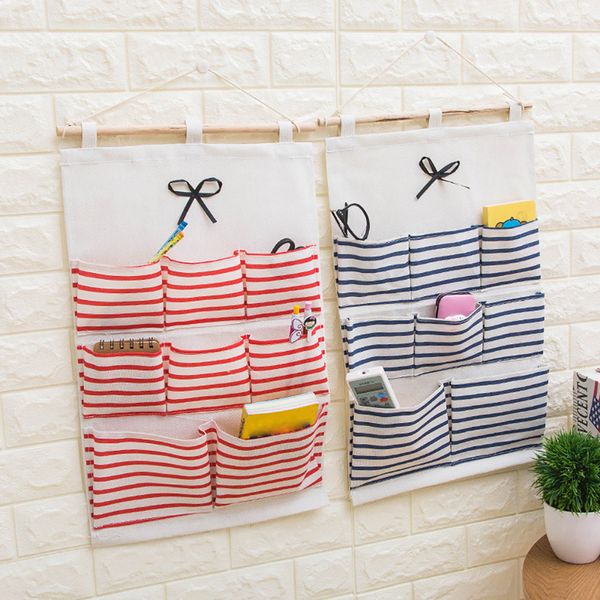 

storage bag cotton linen hanging pouch blue red multiple pockets storage hanging bag wall mounted door room organizer jan17
