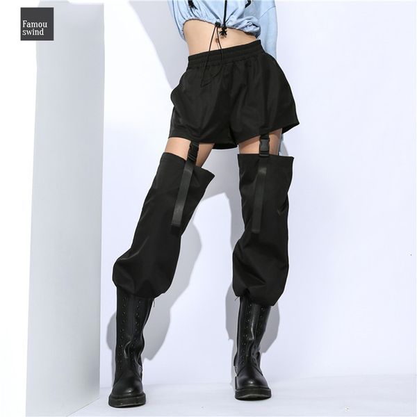 

black high waist patchwork pants trousers fashion hollow out adjustable buckle pencil pants streetwear women, Black;white