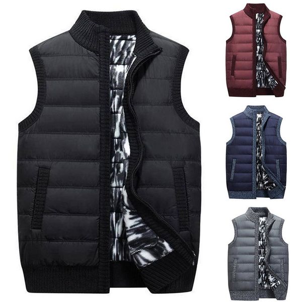 

classic autumn winter vest men new casual sleeveless knitted sweatercoat plus size zipper pockets knitwear chalecos para hombre, Black;white