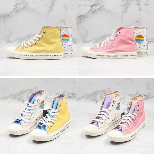 

2019 new canvas shoes chuck 70 girl heart macaron pink purple white shoes yellow blue splash ink 1970 women shoes