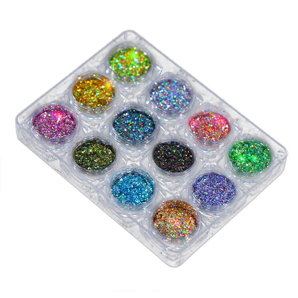 

12шт ногтей блеск пыли акриловые уф-гель советы diy инструменты, Black