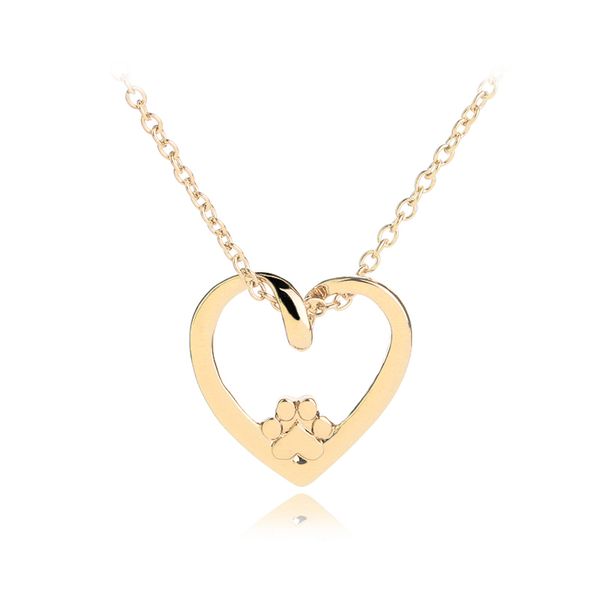 

fashion hollow pet paw footprint necklaces cute animal dog cat love heart pendant necklace for women jewelry collares mujer, Silver