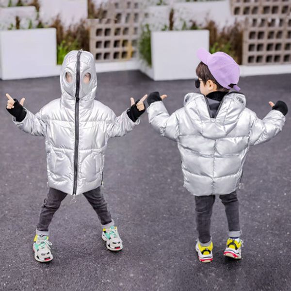 

children's down cotton padded cute cotton suit new boys and girls small silver jacket in the big children thick jacket, Blue;gray