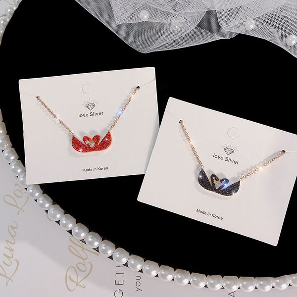 

18K золото инкрустированный Swarovski crystal двойной лебедь ожерелье женская бижутерия л